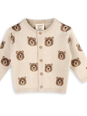 Viverano Bear Cardigan Organic Cotton Baby Sweater 3-6 months